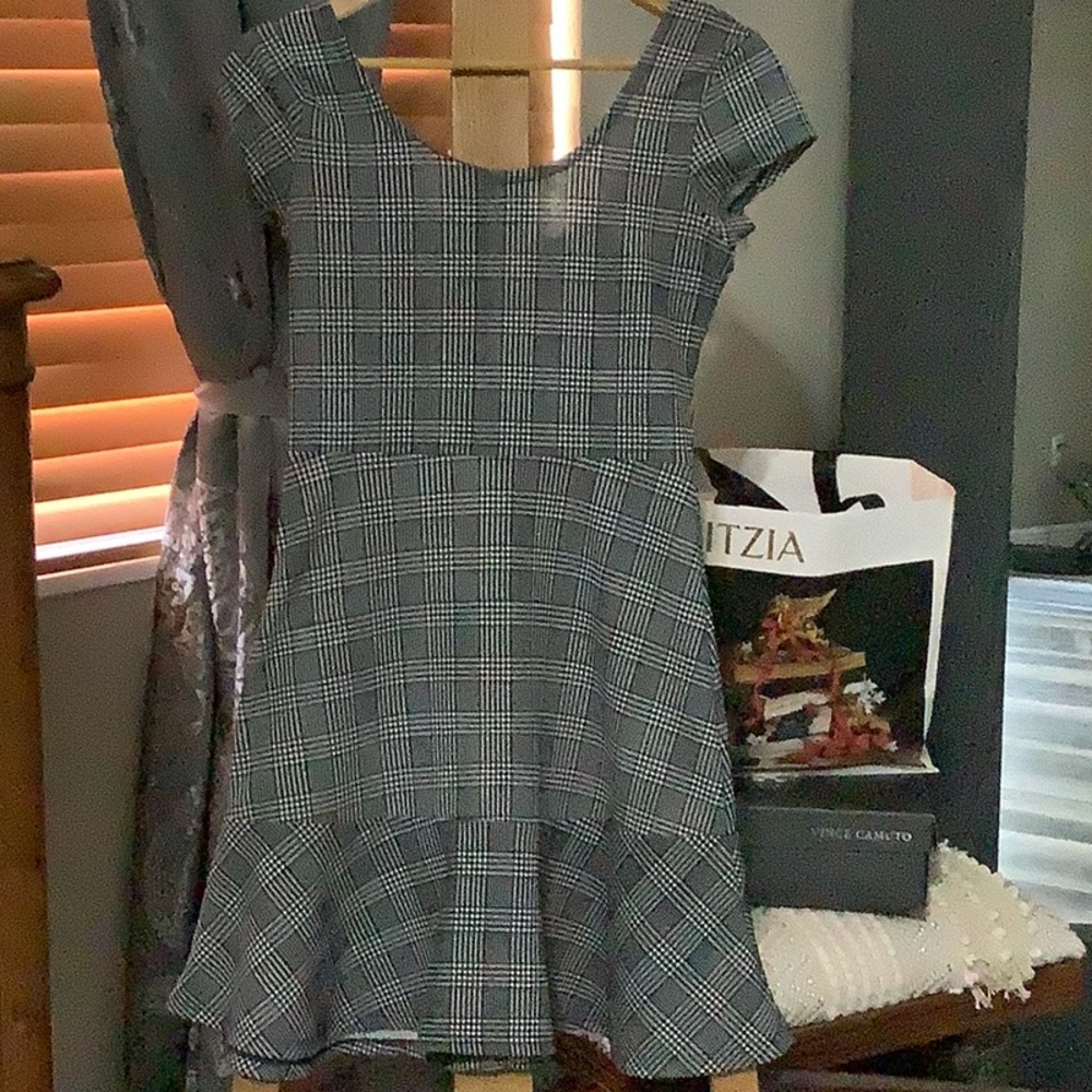 Planet Gold Black and White Plaid Midi Dress - Picture 2 of 4